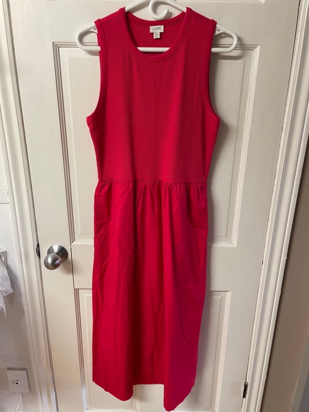 J. Crew factory women's sleeveless ribbed tank top midi dress in hot pink sz M